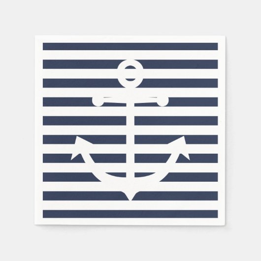 Nautisch anker blauw en witte strepen bruiloft servet (Voorkant)