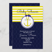 Nautisch anker blauw geel babyshower uitnodiging (Voorkant / Achterkant)