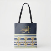 Nautisch Anker Blauw Goud MONOGRAM Canvas tas (Voorkant)