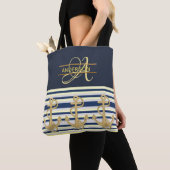 Nautisch Anker Blauw Goud MONOGRAM Canvas tas (Dichtbij)