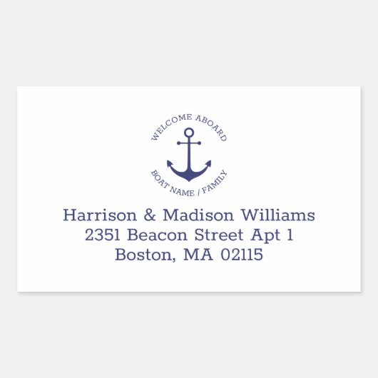 Nautisch anker blauw monogram terugkeeradres rechthoekige sticker (Voorkant)