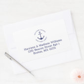 Nautisch anker blauw monogram terugkeeradres rechthoekige sticker (Envelop)
