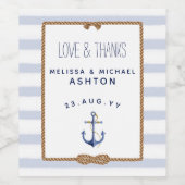 🍾💍Nautisch Anker Blauw & Wit Event Wedding Wijn Etiket (Enkel label)