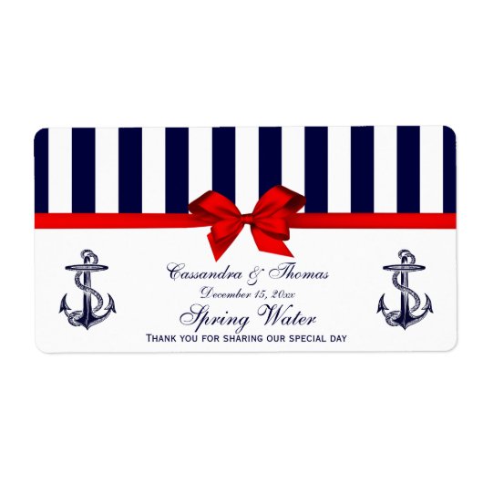 Nautisch Anker Blauw Wit Streep H Waterlabel Etiket (Voorkant)