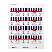 Nautisch Anker Blauw Wit Streep H Waterlabel Etiket (Full Sheet)