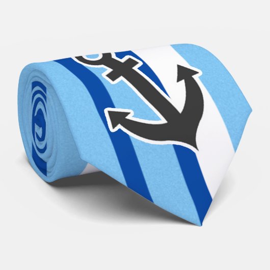 Nautisch anker; Blauwe en witte strepen Stropdas (Opgerold)