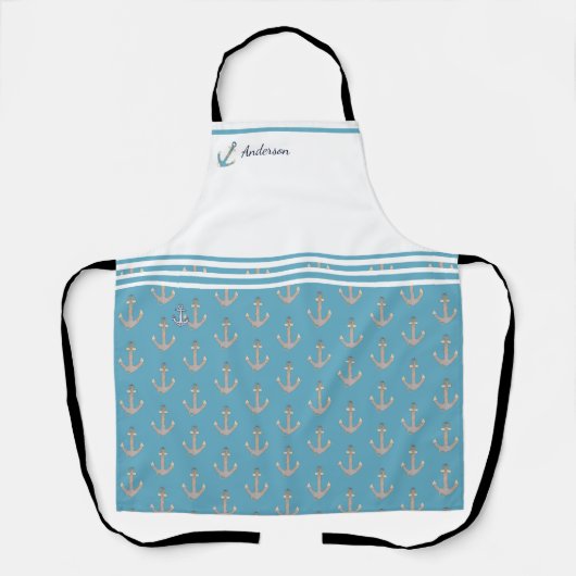 Nautisch anker blauwgroen blauwe witte grijze mono schort (Voorkant)