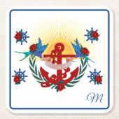 Nautisch anker Bloemen Rood Blauw Kartonnen Onderzetters (Voorkant)