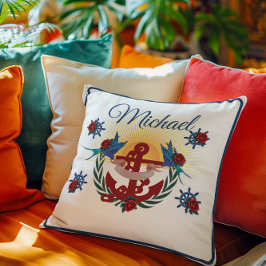 Nautisch anker Bloemen Rood Blauw Kussen