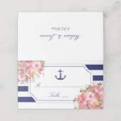 Nautisch Anker Bloemen Roos Blauwe Stripe Wedding Plaatskaartje (Buitenkant ongevouwen)