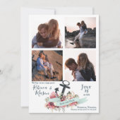 Nautisch Anker Bloemen Strand Bruiloft Multi Foto Save The Date (Voorkant)