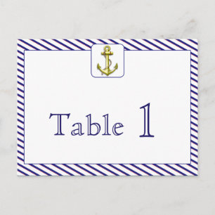 Nautisch anker Blue Stripe Trouwtafel Nummer Briefkaart