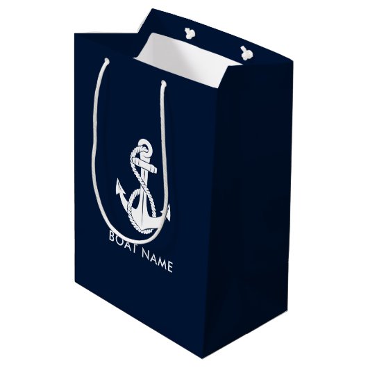 Nautisch Anker Boot Naam Modern Medium Cadeauzakje (Achterkant Gekanteld)