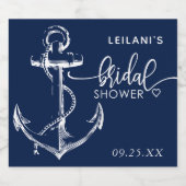 Nautisch Anker Bruidsborrel Navy Blauw Sparkling Wijnetiket (Enkel label)