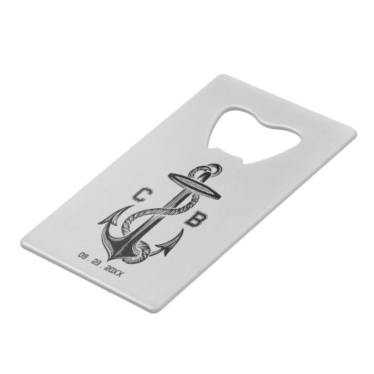 Nautisch anker bruiloft gunst krediet creditkaart flessenopener (Voorkant Gekanteld)