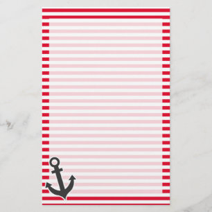 Nautisch anker; Cadmium Red Stripes Gestreepte Briefpapier