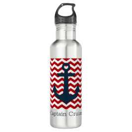 Nautisch anker Captain NAME Rood Wit Blauw Fun Waterfles