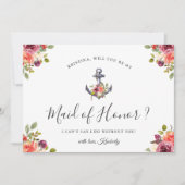 Nautisch anker Chic Floral Be My Maid of Honor Kaart (Voorkant)