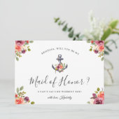 Nautisch anker Chic Floral Be My Maid of Honor Kaart (Staand voorkant)