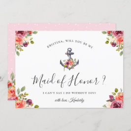 Nautisch anker Chic Floral Be My Maid of Honor Kaart
