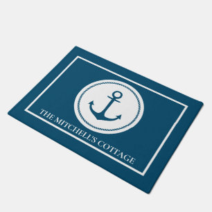 Nautisch Anker Cottage Marineblauw met Naam Deurmat