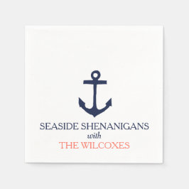 Nautisch anker Custom Navy Blue/Coral Servet