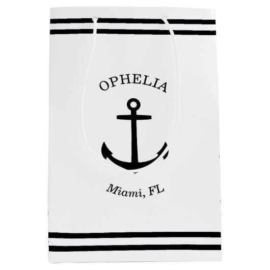 Nautisch Anker Custom (wit & zwart) Medium Cadeauzakje (Voorkant)