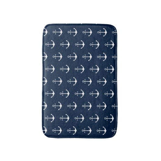 Nautisch anker donkerblauw blauw wit patroon schat badmat (Voorkant Verticaal)