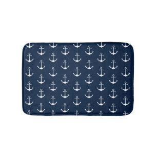 Nautisch anker donkerblauw blauw wit patroon schat badmat