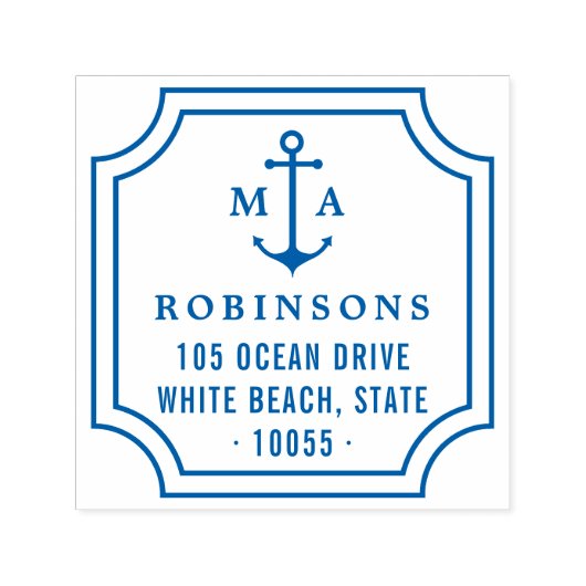 Nautisch Anker Dubbele Monogrammen Terugkeeradres Zelfinktende Stempel (Design)