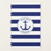 Nautisch Anker Eerste Mate Navy Blauwe Streep Planner (Voorkant)