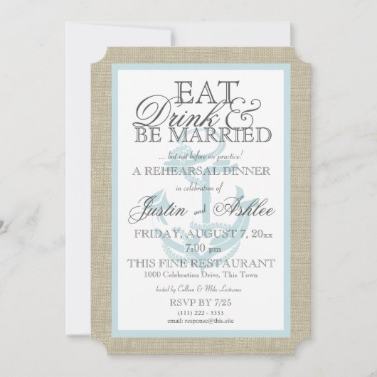 Nautisch anker Eet Drink Getrouwd Repetitie Diner Kaart (Voorkant)