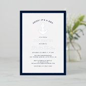Nautisch Anker Elegant Boy Baby shower Zilver Folie Uitnodiging (Staand Voorkant)
