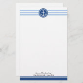 Nautisch anker en blauwe strepen gepersonaliseerd briefpapier (Voorkant / Achterkant)
