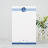 Nautisch anker en blauwe strepen gepersonaliseerd briefpapier (Staand voorkant)