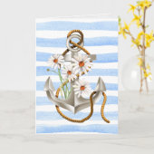 Nautisch anker en daisy boeket op streep kaart (Gele Bloem)