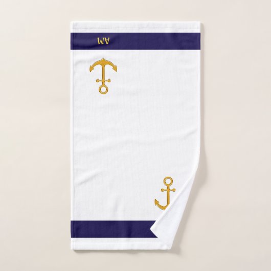 Nautisch anker en kalligrafie op wit en marineblau bad handdoek (Handdoek)