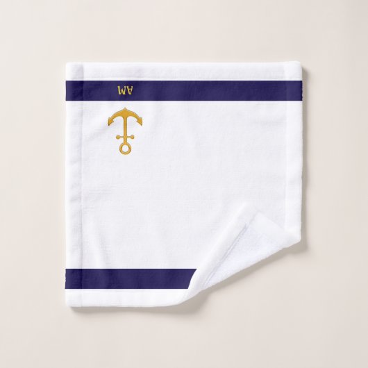 Nautisch anker en kalligrafie op wit en marineblau bad handdoek (Wasdoekje)