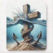 Nautisch anker en kruis in oceaanwater muismat (Voorkant)