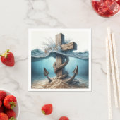 Nautisch anker en kruis in oceaanwater servet (Insitu)