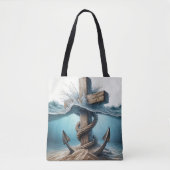 Nautisch anker en kruis in oceaanwater tote bag (Voorkant)