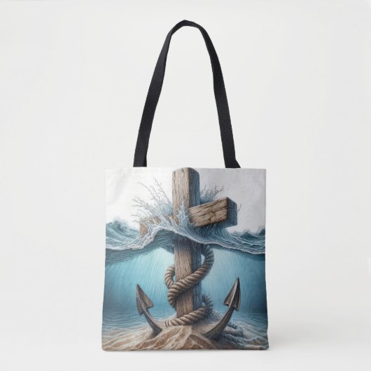 Nautisch anker en kruis in oceaanwater tote bag (Voorkant)