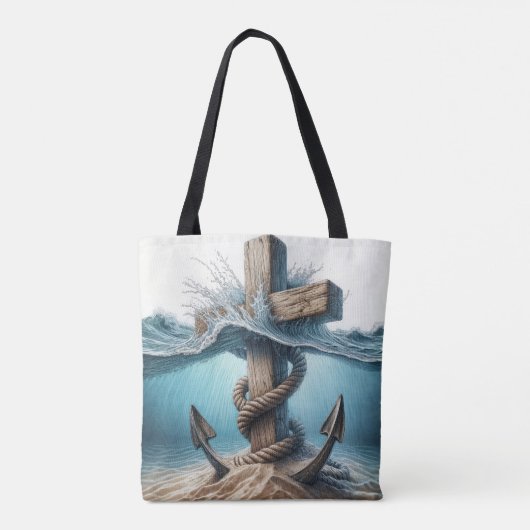 Nautisch anker en kruis in oceaanwater tote bag (Achterkant)