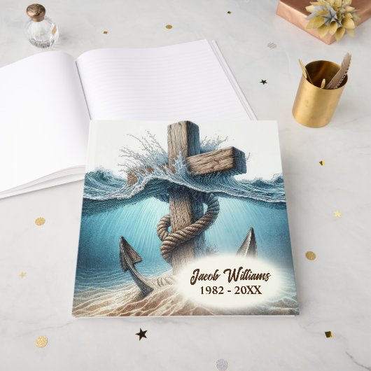Nautisch anker en kruis voor herdenkingsdienst gastenboek (Voorkant open)