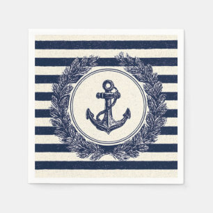 Nautisch anker en lauwerkrans op Navy Stripes Servet