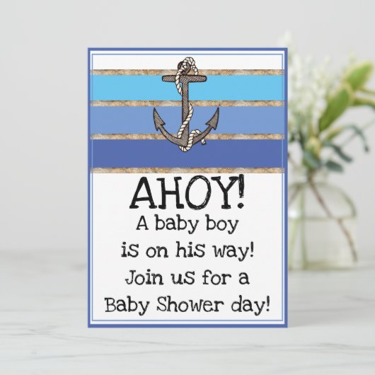 Nautisch Anker en Rope Boy Baby shower (blauw) Kaart (Staand voorkant)