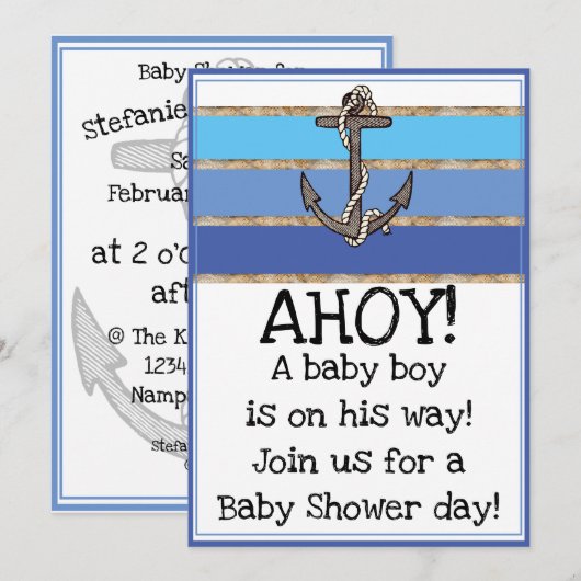 Nautisch Anker en Rope Boy Baby shower (blauw) Kaart (Voorkant / Achterkant)