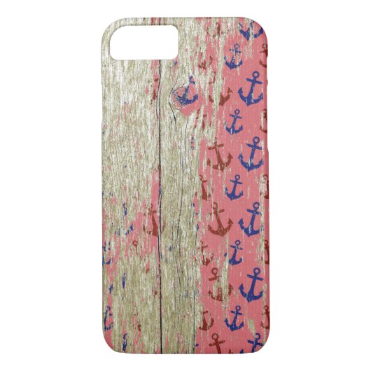 Nautisch anker en rustiek hout Case-Mate iPhone case (Achterkant)