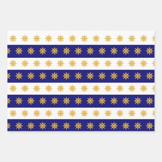 Nautisch anker- en scheepswielpatroon op blauw van inpakpapier vel (Voorkant 2)