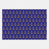 Nautisch anker- en scheepswielpatroon op blauw van inpakpapier vel (Voorkant)
